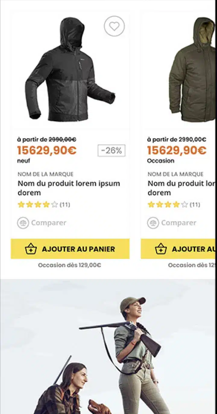 Entrechasseurs liste produits mobile